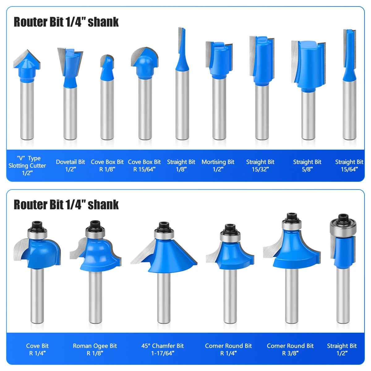 15-Piece Router Bit Set - 1/4" Shank Tungsten Carbide Router Bits with Wooden Storage Case for Woodworking