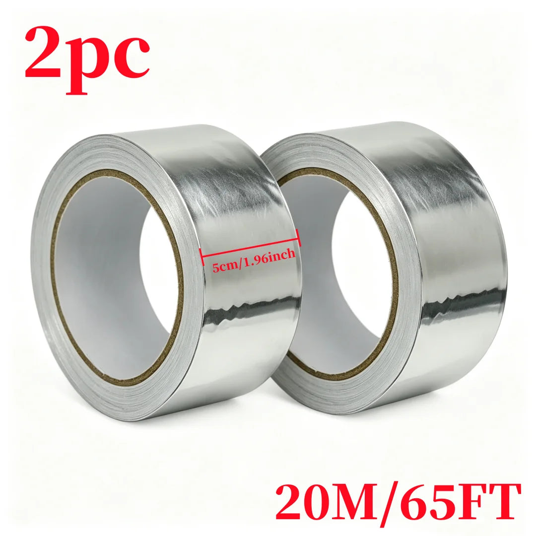 Aluminum Foil Tape, 2-Pack — 2 in x 65 ft per Roll, for HVAC Ductwork, Dryer Vents & Pipe Sealing
