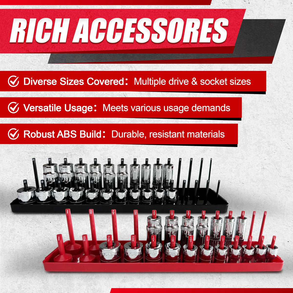 6PCS/3PCS Socket Organizer Tray Set,1/2", 1/4" and 3/8" Metric Deep & Shallow Socket Holder Kit, Deep and Shallow Socket Holder