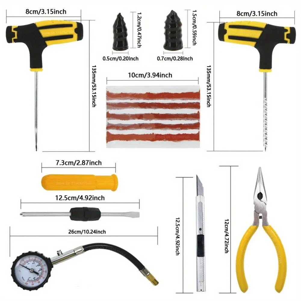 Tire Plug Repair Kit — 23-Piece Emergency Puncture Kit