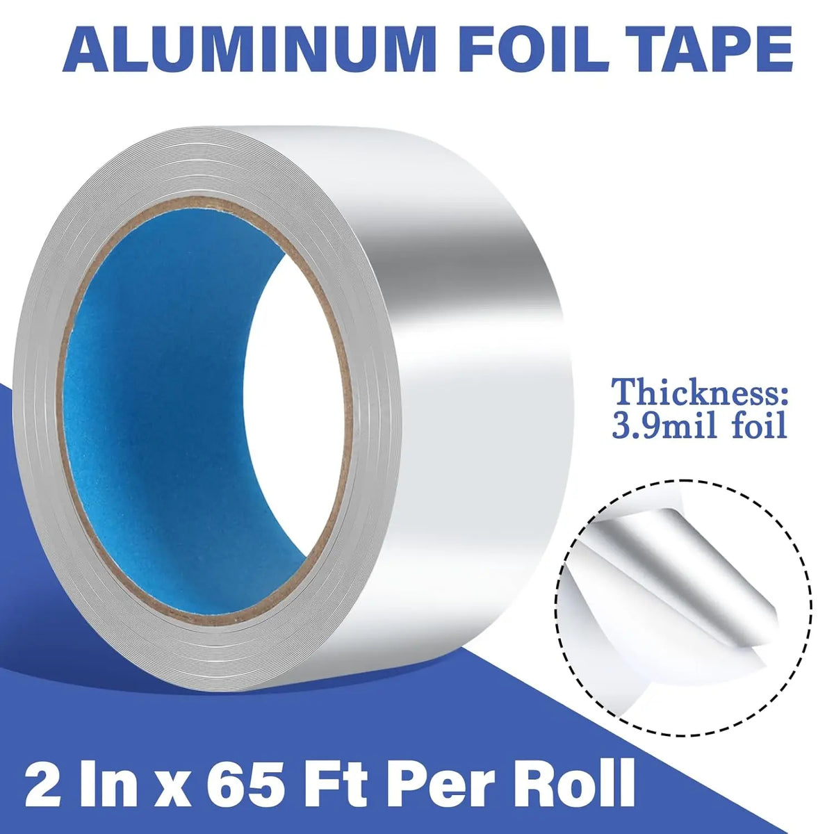 Aluminum Foil Tape, 2-Pack — 2 in x 65 ft per Roll, for HVAC Ductwork, Dryer Vents & Pipe Sealing
