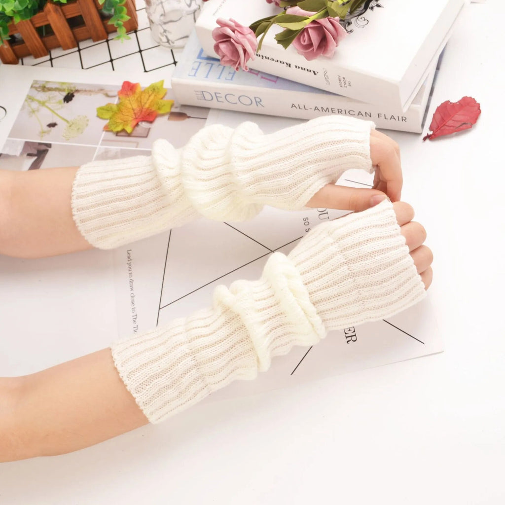 Women Long Fingerless Gloves Knitted Mittens Winter Arm Warmer Punk Gothic DIY Knitting Glove Y2K Girls Solid Gloves Arm Sleeves