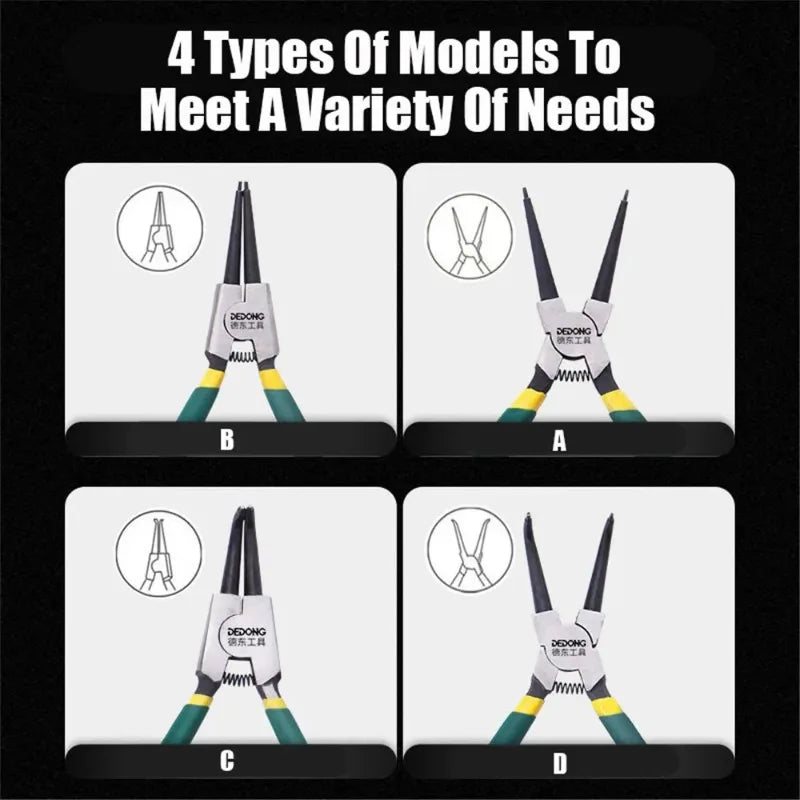 4Pcs Circlip Pliers Set with Storage Bag 7'' Long Nose Plier Staight Bent Inner Outer Retaining Snap Ring Professional Plier Kit