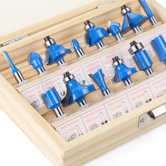 15-Piece Router Bit Set - 1/4" Shank Tungsten Carbide Router Bits with Wooden Storage Case for Woodworking
