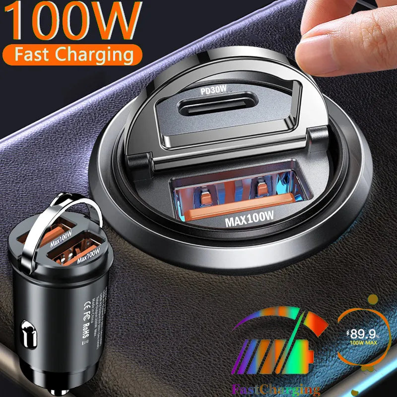 200W Car Charger Type C Mini Hidden PD Car Fast Charging for iphone 15 pro max Huawei Xiaomi Samsung Socket Car Charger Lighter