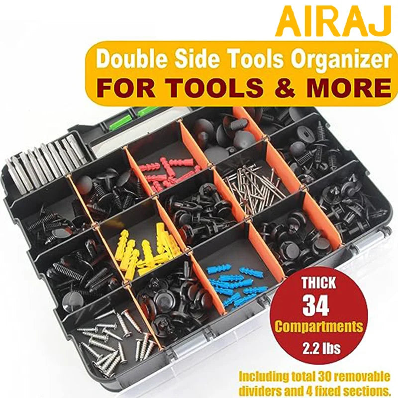 AIRAJ Small Parts Organizer 34-Compartments Double Side Parts Organizer with Removable Dividers for Hardware Screws Bolts Nails