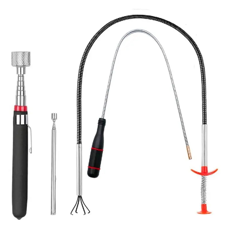 Magnetic Pickup Tool Set, 4-Piece — Telescoping Magnets, Flexible Claw Grabber & Bendable Magnet Stick
