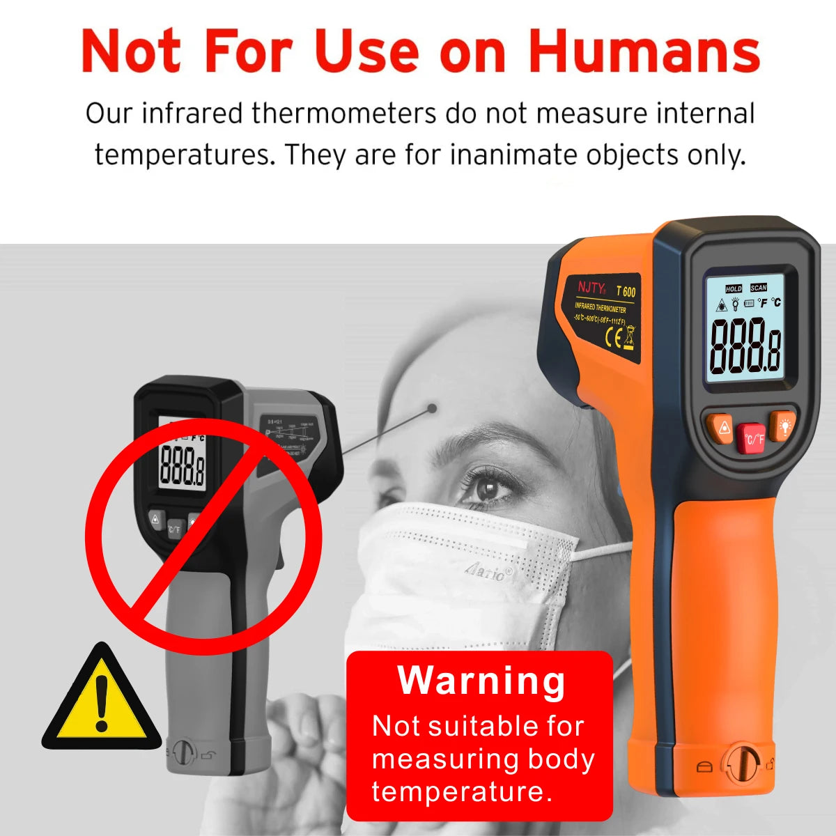 Infrared Thermometer Gun — NJTY T600 (Non-Contact, Laser Sight)