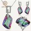 GEM'S BALLET Natural Irregular Rainbow Mystic Quartz Jewelry Sets 925 Sterling Silver Necklace Earrings Ring Set