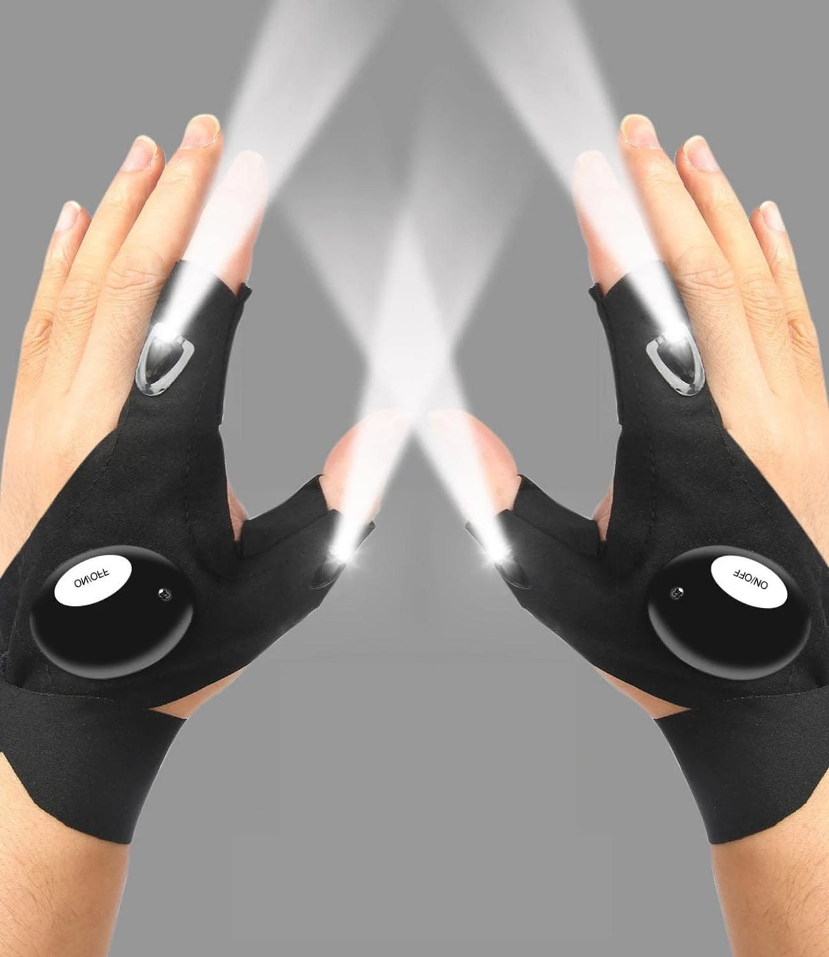 LED Flashlight Gloves — 1 Pair | Hands-Free Finger Lights with Replaceable CR2016 Batteries