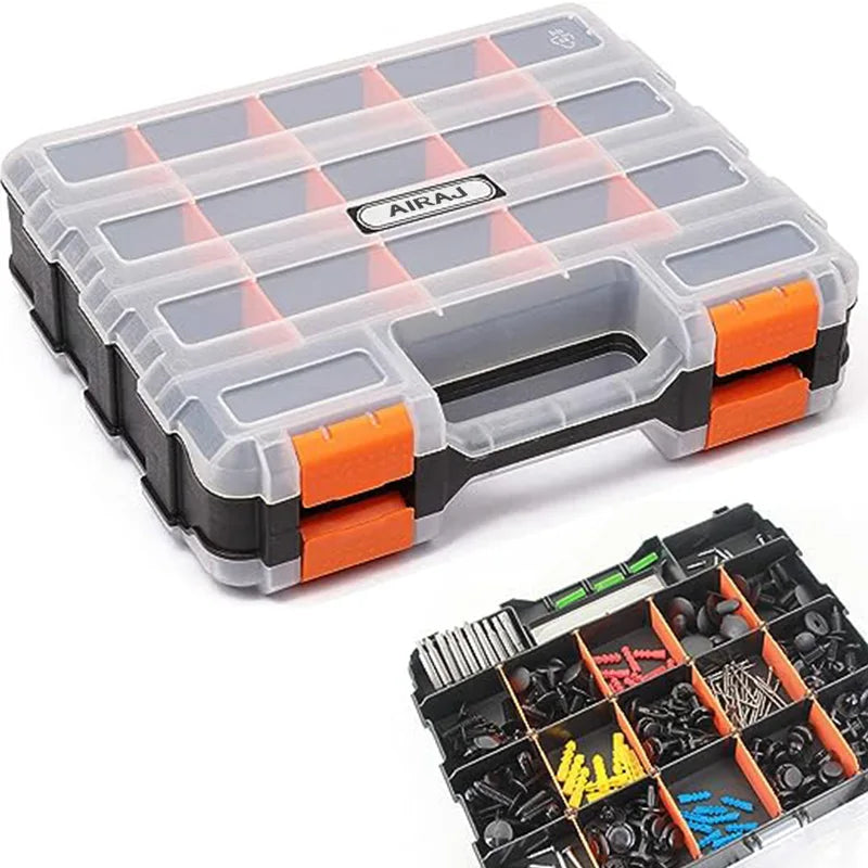 AIRAJ Small Parts Organizer 34-Compartments Double Side Parts Organizer with Removable Dividers for Hardware Screws Bolts Nails