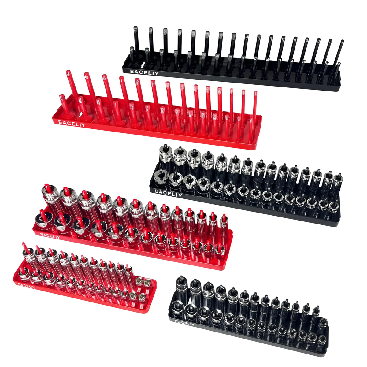 6PCS/3PCS Socket Organizer Tray Set,1/2", 1/4" and 3/8" Metric Deep & Shallow Socket Holder Kit, Deep and Shallow Socket Holder