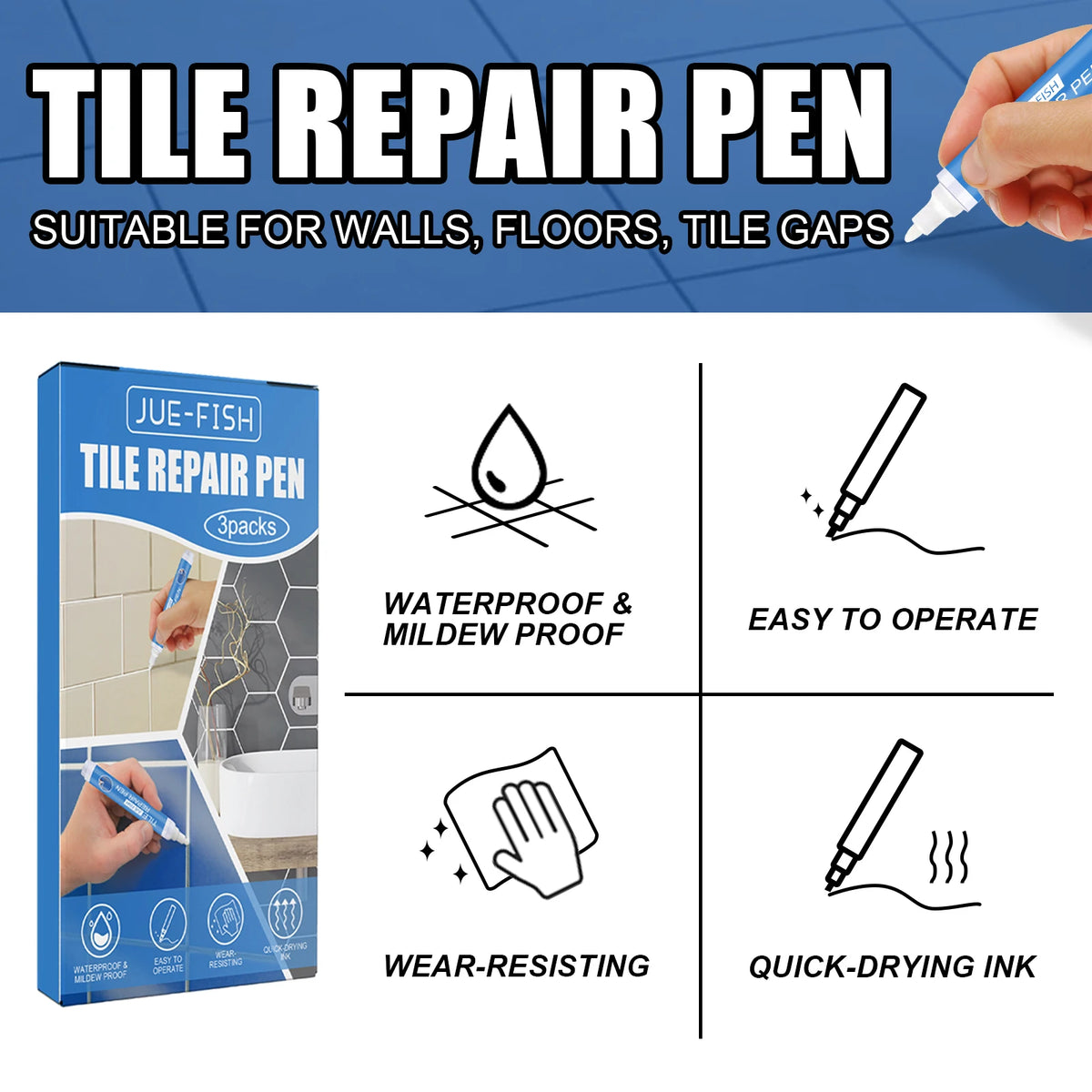 Grout Pen — White Tile Grout Refresh, 3-Pack