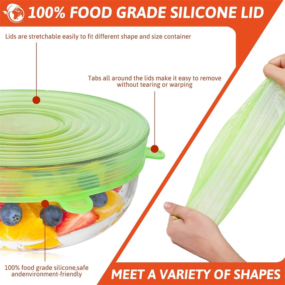 Silicone Stretch Lids — 6-Piece Set (Reusable Food Covers)