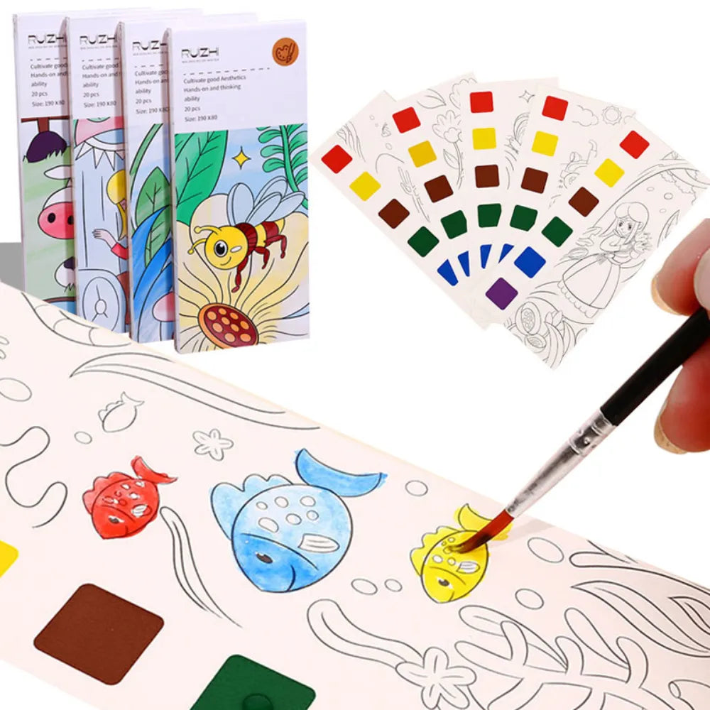 Portable Children Watercolor Painting Book 20 Sheets Gouache Graffiti Picture 1 Pen Coloring Water Drawing Books Set Kids Toys