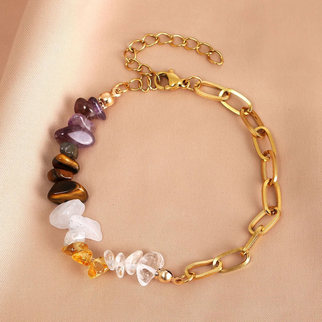 Natural Crystal Stone Stainless Steel Bracelet for Women Boho Irregular Beads Charm Hand Bracelets Jewelry Gift Free Shipping