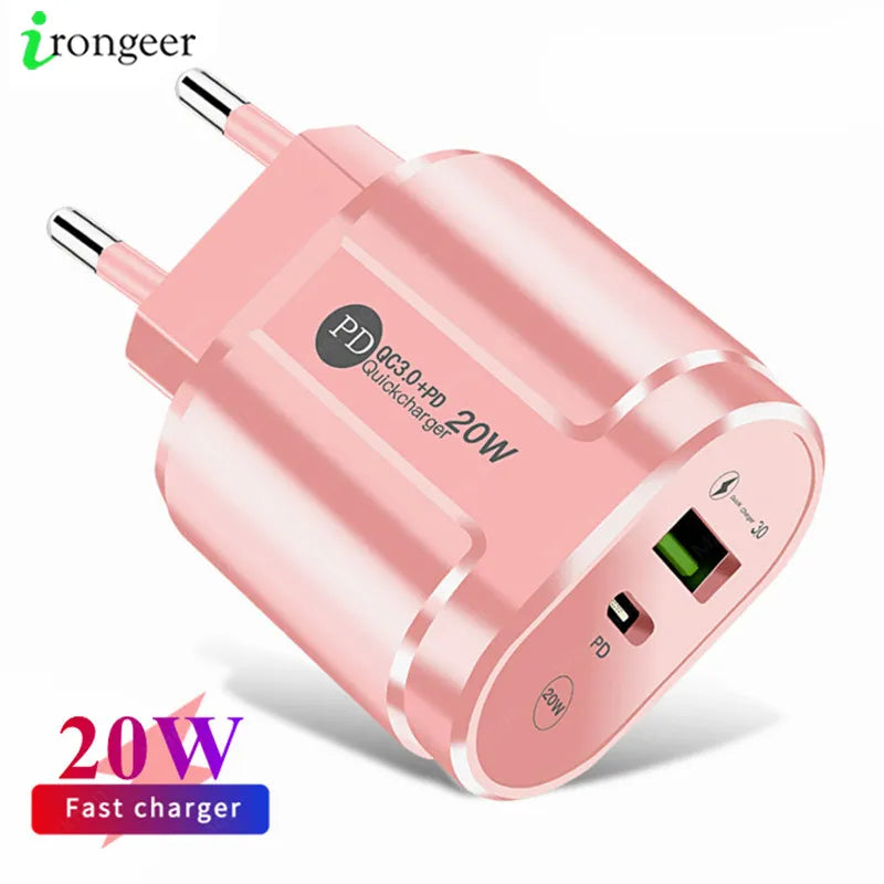 2 Ports USB Charger Quick Charge 3.0 PD 20W Type C Phone Charger Fast Charging Adapter For iPhone 13 12Pro Huawei Xiaomi Samsung