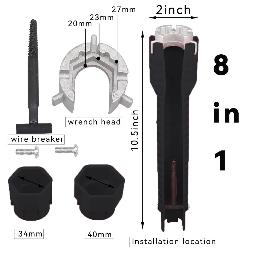 8-in-1 Faucet & Sink Installer Wrench — Multifunction Plumbing Tool for Tight Under-Sink Spaces