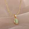 Stainless Steel Round Opal Necklace For Women Girls Natural Stone Pendant Gold Color Choker Necklaces Vintage Jewelry Collier