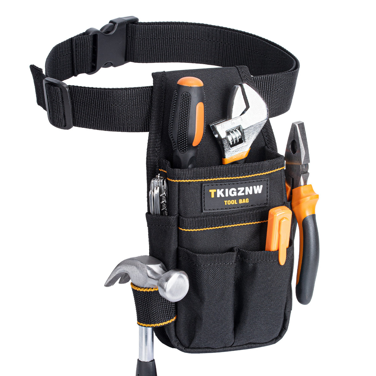 Tool pouch with belt — 6 pouches and 9 screwdriver loops, black
