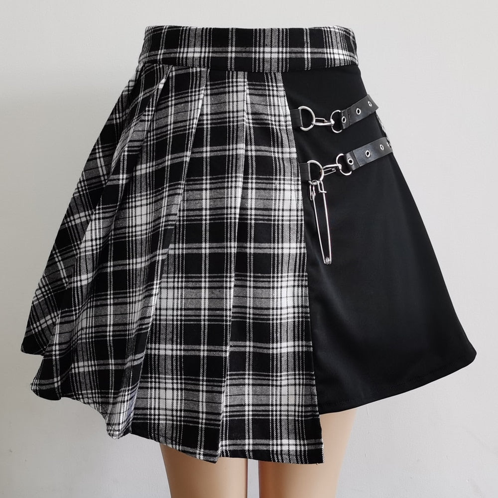 Gothique doux femmes jupe plissée mode Plaid Mini taille haute Chic jupe Kawaii été décontracté dames Plaid jupe plissée