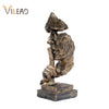 VILEAD 27 cm Résine Silence est Masque Doré Statue Ornements Abstraits Statuettes Sculpture Artisanat pour Bureau Vintage Décoration de La Maison