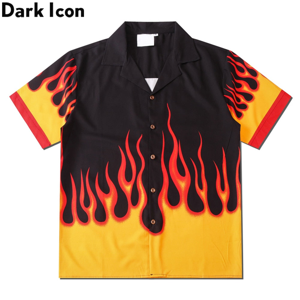 Dark Icon Flame Shirt Men Vintage Street Men's Shirt Summer Hawaiian Shirt Man Clothing