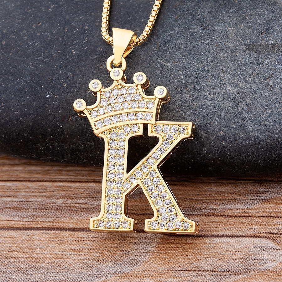 Nouveau Design 26 lettres AZ Zircon couronne initiale Alphabet pendentif collier beau Punk Hip-Hop Style tour de cou chaîne bijoux cadeau