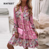 Bohemian Women Sexy Backless Mini Printing Dress Spring Casual V Neck Holiday Outdoor Dress Femme Flare Sleeve Slim Fit Dress