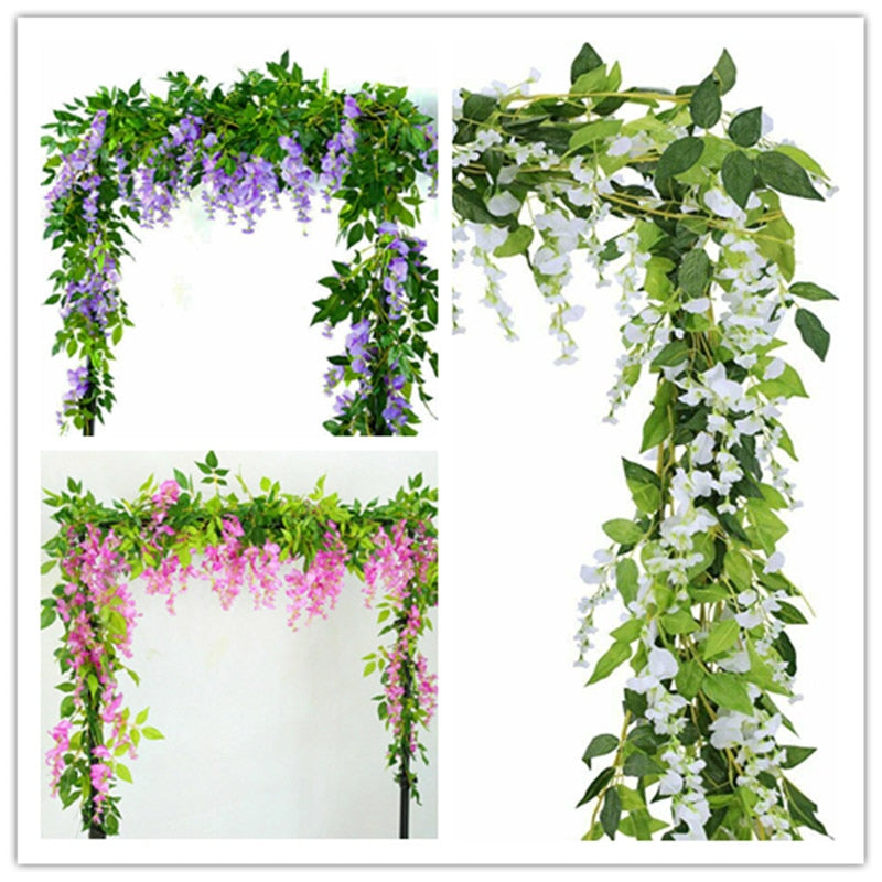 2 x 2,1 m künstliche Wisteria-Rankengirlande, Pflanzen, Laub, Blumen, Blumen, Outdoor, Heimbüro, Hoteldekoration