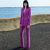 HIGH QUALITY Newest Runway Designer Suit Set Women's Single Button Blazer Flare Pants Suit Fluorescent Purple