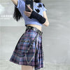 Free Belt Pocket A-line Streetwear Pleated Skirt Harajuku Plaid Skirt Women High Waist Mini Tennis Skirts Vintage Gothic Skirt