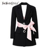 TWOTWINSTYLE Colorblock Casual Women's Autumn Coat Notched Long Sleeve Patchwork Diamond Slim Female Blazer Autumn Clothing