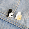 Cute Black White Cats Enamel Pins Dried Fish Bag Brooch Cartoon Animal Badges Denim Lapel Pin Jewelry Gift for Kids Best Friends