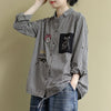 Women Casual Shirt New Korean Style Vintage Plaid Cartoon Embroidery Oversized Female Woman Blouses Shirts P1278