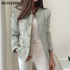 BGTEEVER Elegant O-neck Women Solid Blazer Autumn Winter Long Sleeve Single-breasted Pockets Female Short Jacket 2020