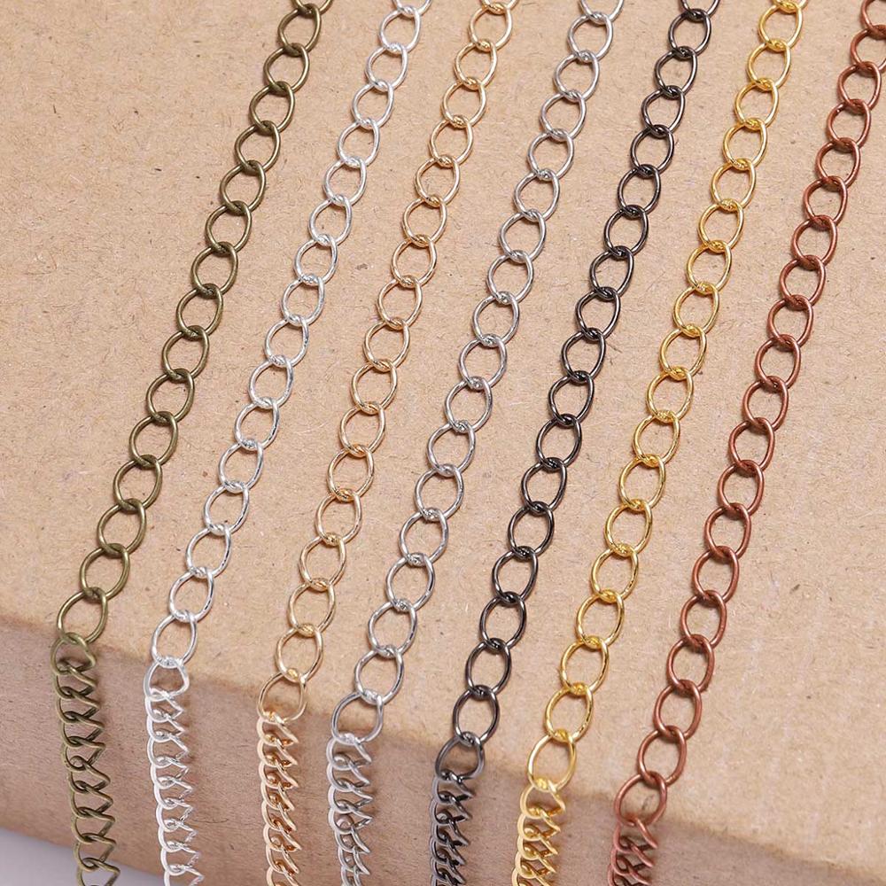 5m/lot 2.5 2.8 3.6 4.8 mm Long Open Link Ring Extended Extension Necklace Chains Tail Extender Chain For Jewelry Making Supplies