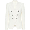 HIGH STREET Classic Designer Blazer Women's Double Breasted Metal Lion Silver Buttons Pique Blazer Jacket