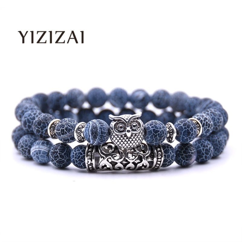 YIZIZAI Hibou Bracelet Bijoux Pierre Bracelets Hommes Femmes Pulseira Masculina Feminina Bileklik Pulseras Mujer Bijoux Brassard ensemble