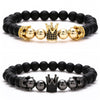 Fashion Micro CZ King crown charm bracelet handmade stretch men's 8mm Copper beads women bracelet bangle jewelry