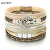 ALLYES Tree of Life Charm Pearl Leather Bracelets for Women Fashion Ladies Bohemian Multilayer Wide Wrap Bracelet Female Jewelry