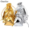 50pcs/lot 7x9 9x12 10x15cm Adjustable Jewelry Packing Fabric Bag Gold Colors Drawstring Wedding Storage Pouches