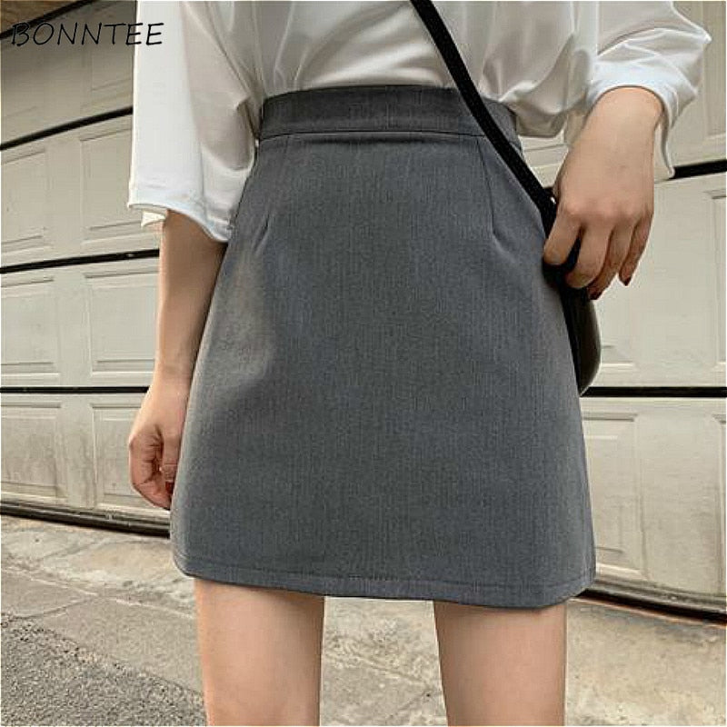 Jupes Femmes Solide All-match Mini Adolescents Mode Lady Empire Populaire Charme Preppy Tempérament Ulzzang Simple Casual Gris Nouveau