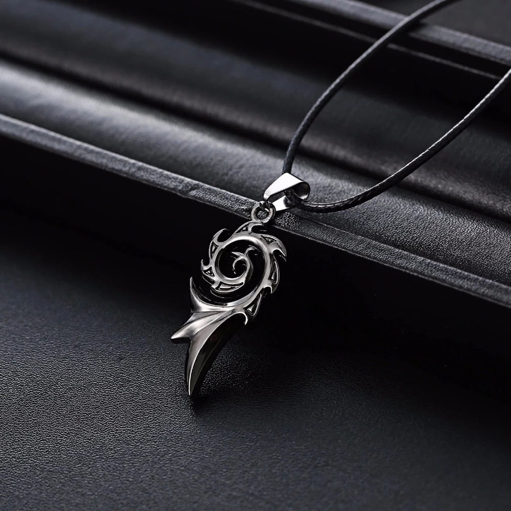 Rinhoo Men&#39;s Punk Dragon Flame Titanium Stainless Steel Cool Leather Chain Pendant Necklace Men&#39;s Charm Necklace Jewelry