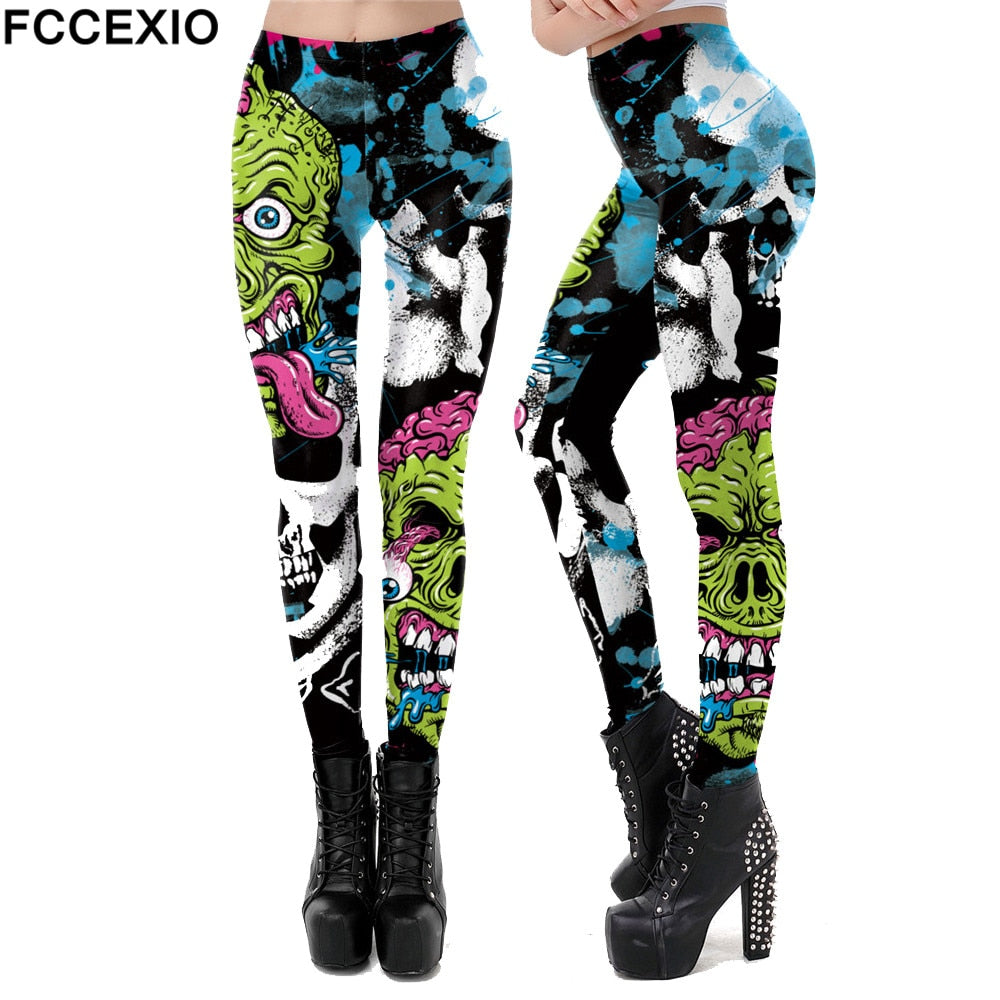 FCCEXIO 3D imprimé crâne Halloween Leggings serrés sport femmes Fitness Sexy maigre Leggins pantalon femmes чулки pantalones de mujer