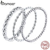 BAMOER 925 Sterling Silver Braided Texture Twisted Eternity Band Stackable Rings Fine Jewelry