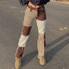 Autumn Brown Women Cowboy Striped Patchwork Jeans Street Casual Hip Hop High Waist Loose Straight Jeans Women's Fashion Pants