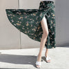 Summer Vintage Printing Long Skirts For Women High Waist Slim Midi Skirt Bow Tie  Sexy Split Wrap Skirt Ladies Casual Style