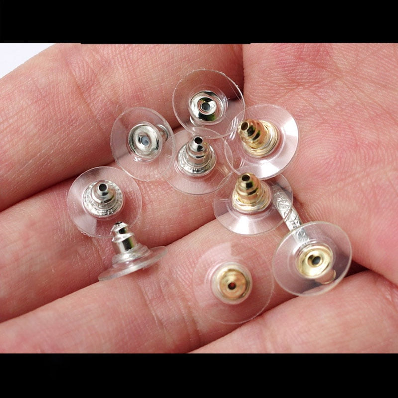 100 silicone earring backs, Clear ear nuts, Jewelry making stoppers