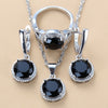 Sell Well Wedding 925 Mark Jewelry Sets Black Zircon Dangle Earrings And Necklace Ring 3 Piece Set women Trendy Costume